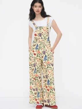 CIDER COTTON SQUARE NECK FLORAL POCKET WIDE LEG JUMPSUIT SZ 0XL